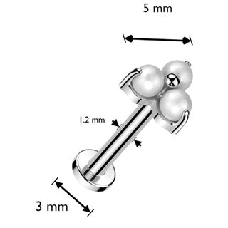 Titanium Labret 3 pearls triangle prong setting Internally Threaded