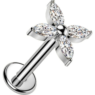 Titanium Labret flower zirconia marquise cut Internally Threaded
