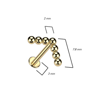 Titanium Labret L-shaped Beaded Balls Top Internally Threaded