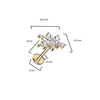 Titanium Labret Flower Zirconia Internally Threaded