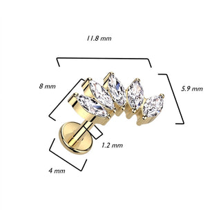 Titanium Labret Marquise Cut 5 Zirconia Internally Threaded
