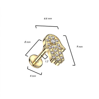 Titanium Labret Hamsa Zirconia Internally Threaded