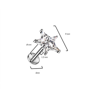 Titanium Labret Star Zirconia Internally Threaded
