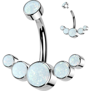 Titanium Belly Button Piercing 5 Opal Silver Internally Threaded