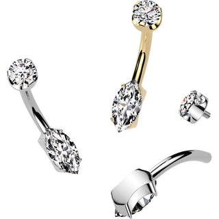 Titan Bauchnabelpiercing Runder Zirkonia Marquise Schliff Innengewinde