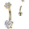 Titanium Belly Button Piercing heart flower zirconia Internally Threaded