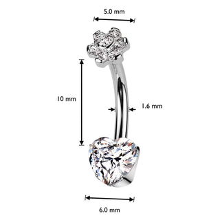 Titanium Belly Button Piercing heart flower zirconia Internally Threaded