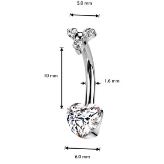 Titanium Belly Button Piercing heart zirconia Internally Threaded