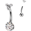 Titanium Belly Button Piercing round zirconia 3 small zirconias Internally Threaded