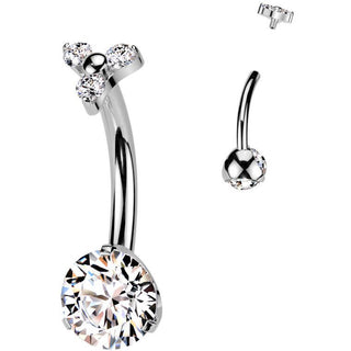 Titanium Belly Button Piercing round zirconia 3 small zirconias Internally Threaded