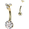 Titanium Belly Button Piercing round zirconia 3 small zirconias Internally Threaded