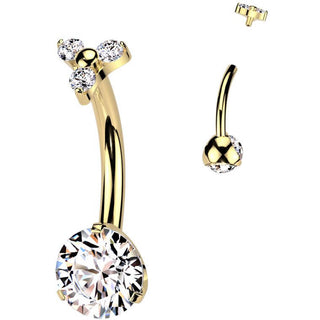 Titanium Belly Button Piercing round zirconia 3 small zirconias Internally Threaded