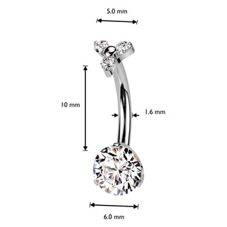 Titanium Belly Button Piercing round zirconia 3 small zirconias Internally Threaded