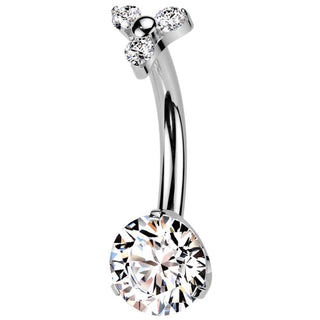 Titanium Belly Button Piercing round zirconia 3 small zirconias Internally Threaded