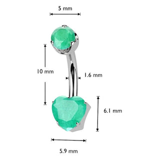 Titanium Belly Button Piercing heart natural gem stone Internally Threaded
