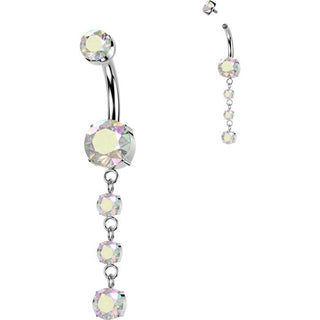 Titanium Belly Button Piercing zirconia dangle 3 round zirconias Internally Threaded