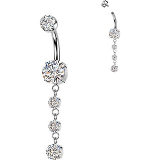 Titanium Belly Button Piercing zirconia dangle 3 round zirconias Internally Threaded
