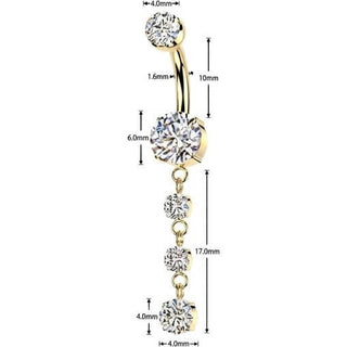 Titanium Belly Button Piercing zirconia dangle 3 round zirconias Internally Threaded