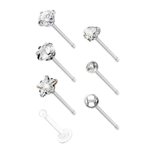 Nose Stud Set Zirconia, 7  pieces