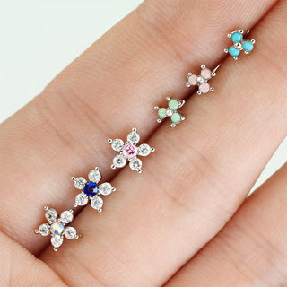 Nose L-Shape Flowers Zirconia Silver, 6  pieces