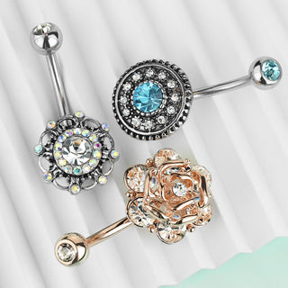 Belly Button Piercing Flower Zirconia, 3  pieces