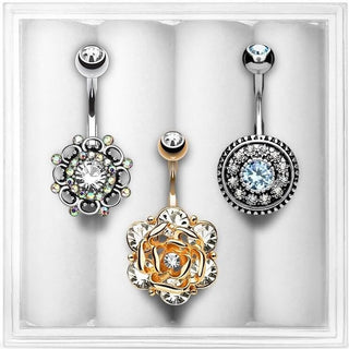 Belly Button Piercing Flower Zirconia, 3  pieces