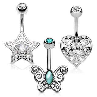 Belly Button Piercing Set Zirconia, 3  pieces