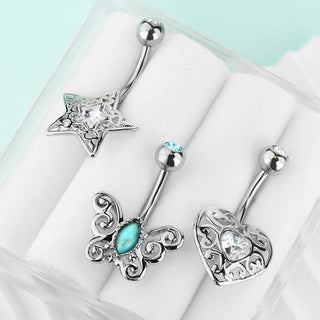 Belly Button Piercing Set Zirconia, 3  pieces