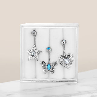 Belly Button Piercing Set Zirconia, 3  pieces