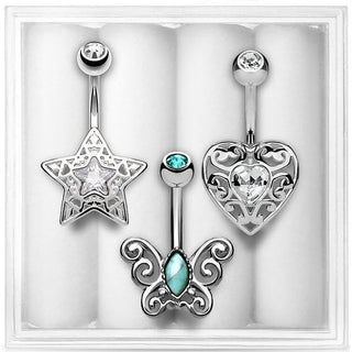 Belly Button Piercing Set Zirconia, 3  pieces