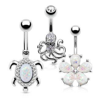 Belly Button Piercing Set Zirconia Opal Siber, 3  pieces
