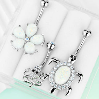 Belly Button Piercing Set Zirconia Opal Siber, 3  pieces