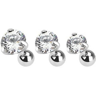 Barbell Zirconia Round Silver, 3  pieces