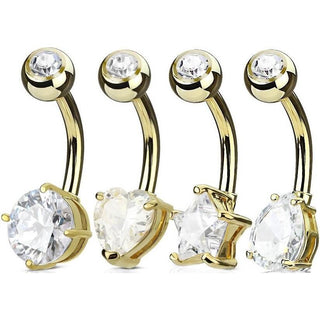 Belly Button Piercing Set Zirconia Gold, 4  pieces