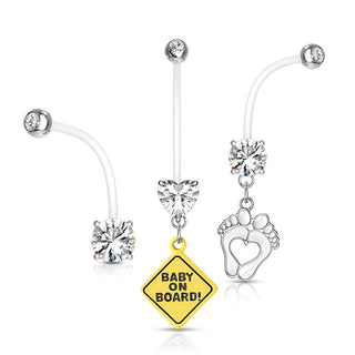 Belly Button Piercing Set Zirconia, 3  pieces