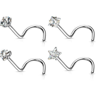 Nose Screw Set Zirconia Silver, 4  pieces