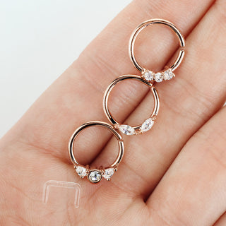 Septum Piercing Set Retainer Ring Zirconia Gold Bendable, 3  pieces