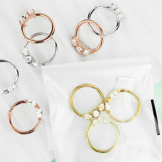 Septum Piercing Set Retainer Ring Zirconia Gold Bendable, 3  pieces