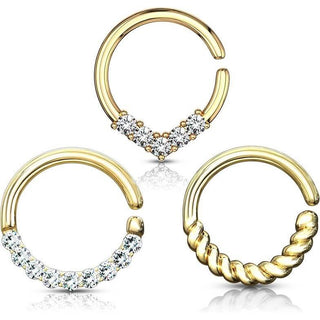 Septum Piercing Set Ring Zirconia Gold Bendable, 3  pieces
