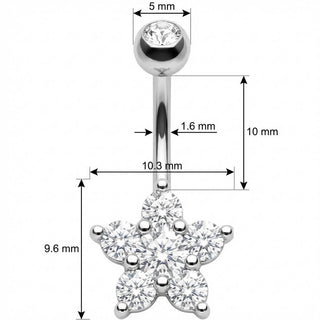Bauchnabelpiercing Fünfblättrige Kristall Blume Blüte