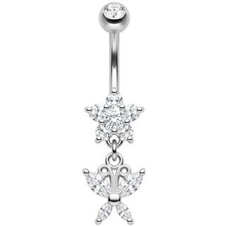 Bauchnabelpiercing Kristall Blume Anhänger Schmetterling