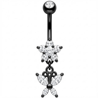 Bauchnabelpiercing Kristall Blume Anhänger Schmetterling