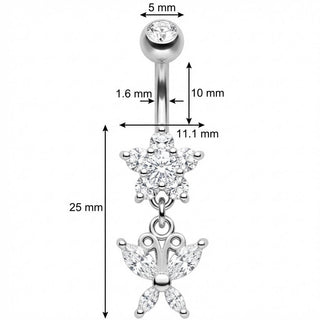 Bauchnabelpiercing Kristall Blume Anhänger Schmetterling