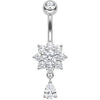 Bauchnabelpiercing Kristallblume mit Tropfenanhänger