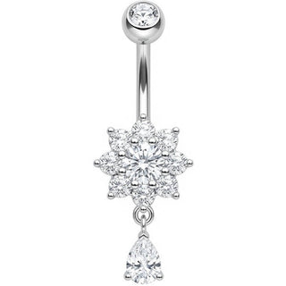 Bauchnabelpiercing Kristallblume mit Tropfenanhänger