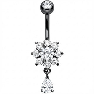 Bauchnabelpiercing Kristallblume mit Tropfenanhänger