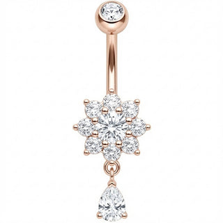 Bauchnabelpiercing Kristallblume mit Tropfenanhänger
