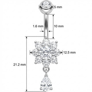Bauchnabelpiercing Kristallblume mit Tropfenanhänger