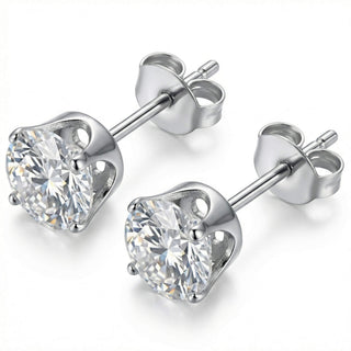 Titanium Earring Four Prong Round Clear Stone
