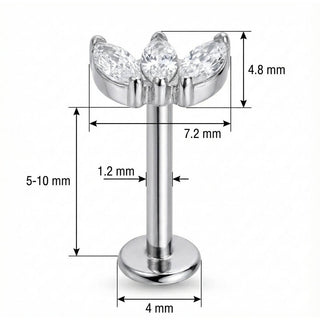 Titanium Labret Triple Marquise Crystal Fan Cluster Internally Threaded